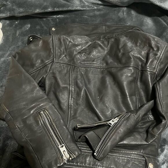 Allsaints Balfern Sheep Leather Biker Jacket Women's Size 0 Black Full Zip biker - Picture 5 of 6